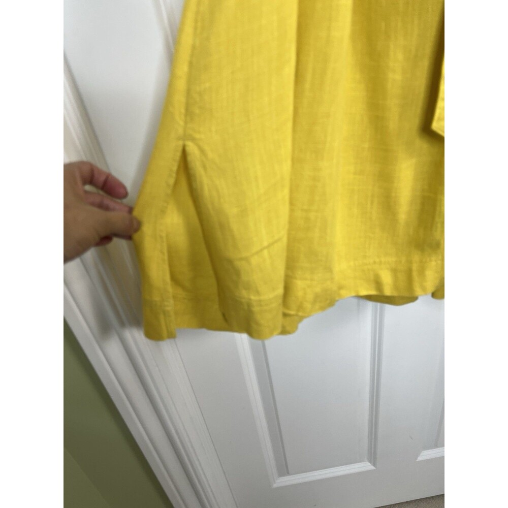 J Jill Shirt Dress XL Yellow Linen Blend Button Front Waist Tie Coastal Resort - Picture 9 of 11
